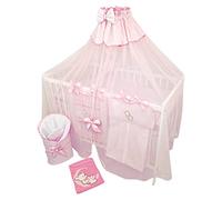 Bello24 - Set completo di 16 pezzi per culla e biancheria da letto TIMMI incl. materasso regolabile in altezza per neonati e bambini in legno massiccio (orsetto luna rosa)
