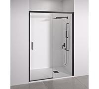 BELLOBATH - Box doccia per nicchia - Cabina doccia con una porta scorrevole - Larghezza 155-160 cm x 195 cm - Vetro di sicurezza anticalcare da 6 mm su entrambi i lati - Profili nero opaco