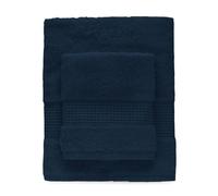 Bellora Set Asciugamani viso e ospite in Spugna 100% Cotone con balza in nido d'ape Art. Fiocco (Blu)