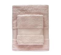 Bellora Set Asciugamani viso e ospite in Spugna 100% Cotone con balza in nido d'ape Art. Fiocco (Rosa)