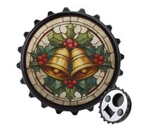 Bells Apribottiglie in vetro colorato con agrifoglio e bacche rosse, rotondo, magneti per frigorifero, birra, apribottiglie magnetico, per frigorifero, cucina, ufficio