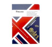 Bells Box A5 Union Jack Notebook - UJ PU Leather Travel Journal - Premium London Souvenir Skyline Design on Leather Cover in Gold Colour - UK British Gift Note Book