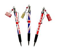 Bells Box Penne a forma di bandiera del Regno Unito con autobus londinese, cabina telefonica e Big Ben (set di 3) (3 ciondoli misti)