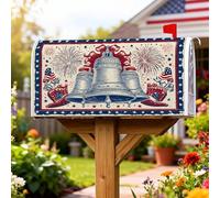 Bells - Coperture magnetiche per cassetta postale, motivo patriottico festivo, fuochi d'artificio e stelle, giorno dell'indipendenza, decorazione per giardino, patio, 53 x 64 cm