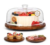 Bellsal Alzata per torte con coperchio a cupola, in legno di acacia con coperchio, espositore per torte in legno con cupola in acrilico, decorazione per torte per regali di compleanno, cucina, feste,