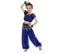 Belly and Set Top Pants Costumi da danza per bambine e ragazze, abbigliamento e pantaloni tuta (blu, 3-4 anni)