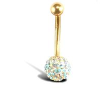 Belly Bar In Cristallo Aurora In Oro Giallo 9 Ct