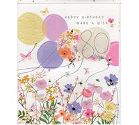 Belly Button Designs Biglietto d'auguri 80° Compleanno Rotondo con Goffratura - Elegante e Raffinato dal Design Naturale