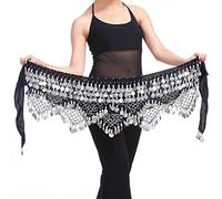 Belly Dance - Fascia per danza del ventre, da donna, professionale, nero e argento., Taglia unica