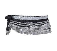 BellyLady Gonne da danza del ventre Multi Row Silver Coin Dance Rock per donna, Nero , Taglia unica