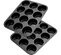 Belmalia 2 Teglia per Muffin, Silicone, 33 x 25 x 3 cm, 12 Stampi, Rivestimento Antiaderente Cupcake Brownie Budino Nero