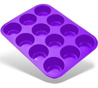 Belmalia Grande Teglia Antiaderente in Silicone con 12 Stampi Muffin, Stampo da Forno per Muffin o Cupcakes, Torte, Brownies, Budino, Viola