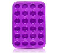 Belmalia Teglia per Mini Muffin, Silicone, 34 x 24 x 2 cm, 24 Stampi, Rivestimento Antiaderente Cupcake Brownie Budino Viola