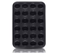 Belmalia Teglia per Mini Muffin, Silicone, 34 x 24 x 2 cm, 24 Stampi, Rivestimento Antiaderente Cupcake Brownie Budino Nero