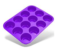 Belmalia Teglia per Muffin, Silicone, 33 x 25 x 3 cm, 12 Stampi, Rivestimento Antiaderente Cupcake Brownie Budino Viola