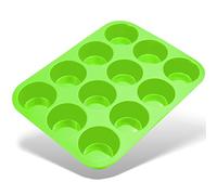 Belmalia Teglia per Muffin, Silicone, 33 x 25 x 3 cm, 12 Stampi, Rivestimento Antiaderente Cupcake Brownie Budino Verde