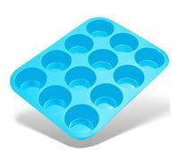 Belmalia Teglia per Muffin, Silicone, 33 x 25 x 3 cm, 12 Stampi, Rivestimento Antiaderente Cupcake Brownie Budino Celeste