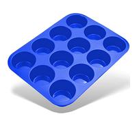 Belmalia Teglia per Muffin, Silicone, 33 x 25 x 3 cm, 12 Stampi, Rivestimento Antiaderente Cupcake Brownie Budino Blu Scuro