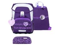 Belmil Maxi Plus Patch Me - Set di 6 zaini per la scuola ergonomici con penne Stabilo, astuccio, sacca da palestra e toppe in (405-87/P/S), Charm Twilight, Motivi vivaci e colorati