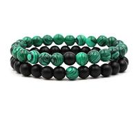 Belons, bracciali elasticizzati da uomo e donna, 8 mm, verde malachite e nero opaco, agata, bracciali energetici, braccialetti per coppie, set da 2 pezzi