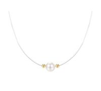 Belons Collana da donna in argento Sterling 925, girocollo con perle solitario, collana invisibile in nylon