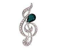 Belons Fashion Jewelry - spilla a forma di chiave di violino, con cristallo verde e strass, per donne e ragazze