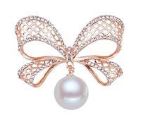 Belons, spilla a forma di fiocco, in oro rosa, con perle e strass, spilla di sicurezza per matrimoni, buffet, bouquet, per donne e ragazze