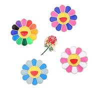 Belons - Spilla smaltata a forma di girasole, 5 pezzi, con motivo colorato e sorriso, ideale come regalo