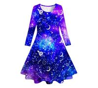 Belovecol Ragazze Vestito Manica Lunga Casual Viola Galassia Swing Vestito Festa Abiti 6-7 Anni