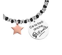 Beloved ❤️ Bracciale da donna, braccialetto in acciaio emozionale con nodini - frasi, pensieri, parole con charms - ciondolo pendente - misura regolabile - incisione (MOD 7, Silver e Black)