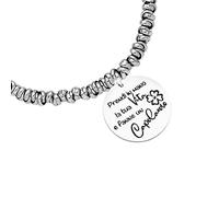 Beloved ❤️ Bracciale da donna, braccialetto in acciaio emozionale con nodini - frasi, pensieri, parole con charms - ciondolo pendente - misura regolabile - incisione (MOD. 5, Silver)