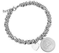 Beloved Bracciale da donna, braccialetto in acciaio zodiaco con nodini - Segno zodiacale in rilievo 3d lucido - Base ciondolo pendente satinata - Misura regolabile con moschettone (Bilancia)