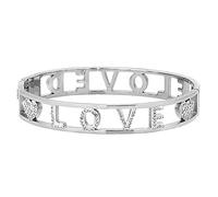 Beloved Bracciale da donna con cristalli e scritta placcato rodio - Struttura rigida - Frasi, parole, pensieri - Diametro da 4,90 a 5,80 cm - Colore silver (Love)
