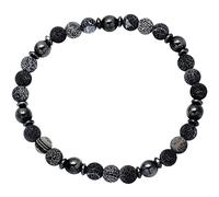 Beloved ❤️ Bracciale da uomo con pietre dure naturali e divisori in ematite - Adattabili al polso con elastico (Round Grigio)