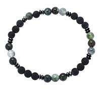 Beloved ❤️ Bracciale da uomo con pietre dure naturali e divisori in ematite - Adattabili al polso con elastico (Double Round Nero/Verde)