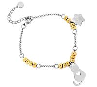 Beloved ❤️ Bracciale My Pet Friend donna ragazza tema animali in acciaio inossidabile - Sferette in metallo e charms a tema - Chiusura regolabile con moschettone (Silver/Gold, Gatto)
