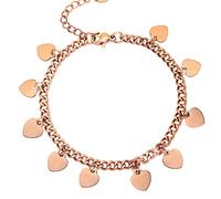Beloved ❤️ Bracciale Pure Steel donna in acciaio inossidabile - Catena groumette - Charms pendenti a tema - Chiusura regolabile con moschettone (Rose gold Cuori)