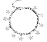 Beloved ❤️ Bracciale Pure Steel donna in acciaio inossidabile - Catena groumette - Charms pendenti a tema - Chiusura regolabile con moschettone (Silver Stelle)
