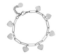 Beloved ❤️ Bracciale Pure Steel donna in acciaio inossidabile - Charms pendenti a tema nei colori dell'oro - Chiusura regolabile con moschettone (Silver Cuori)