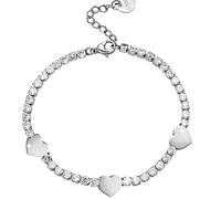 Beloved Bracciale tennis donna e ragazza con tre charms a tema - Misura regolabile con moschettone - Vestibilità fino a 21,50 cm - Cristalli bianchi brillanti - Snodabile alta qualità (Cuori)