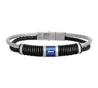 Beloved Bracciale uomo in Acciaio e silicone con chiusura - semirigido - maglia torchon - silver, blue e nero con 3 cristalli - braccialetto idea regalo