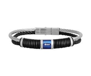 Beloved Bracciale uomo in Acciaio e silicone con chiusura - semirigido - maglia torchon - silver, blue e nero con 3 cristalli - braccialetto idea regalo