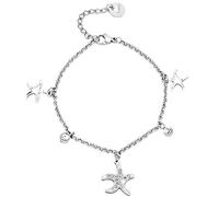 Beloved Braccialetto donna con cristalli in acciaio - bracciale charms con 5 ciondoli pendenti - con catena e charm a tema incastonati - misura regolabile (Stella marina)