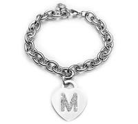 Beloved Braccialetto donna con cristalli in acciaio con lettera - bracciale con iniziale charm cuore e cristalli argento - alfabeto - misura regolabile, nascita, anniversario, idea regalo (M)