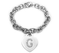 Beloved Braccialetto donna con cristalli in acciaio con lettera - bracciale con iniziale charm cuore e cristalli argento - alfabeto - misura regolabile, nascita, anniversario, idea regalo (G)