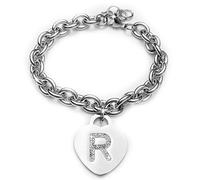 Beloved Braccialetto donna con cristalli in acciaio con lettera - bracciale con iniziale charm cuore e cristalli argento - alfabeto - misura regolabile, nascita, anniversario, idea regalo (R)