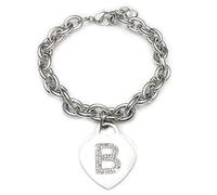 Beloved Braccialetto donna con cristalli in acciaio con lettera - bracciale con iniziale charm cuore e cristalli argento - alfabeto - misura regolabile, nascita, anniversario, idea regalo (B)