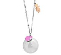 Beloved Collana Chiama Angeli in acciaio con charms silver e smaltati - Sfera con xilofono interno - Misura regolabile, nascita, anniversario, idea regalo (CO Bimba Rosa)
