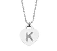 Beloved Collana con ciondolo da donna in acciaio con cristalli con lettera iniziale - pendente a forma di cuore con lettera dell'alfabeto - collana con catenina lunga 90 cm - argento e cristalli (K)