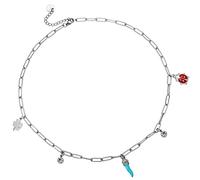 Beloved Collana con ciondolo da donna in acciaio cornetti portafortuna, castoni e charm quadrifolio e coccinella collana con catenina regolabile - Colore Silver